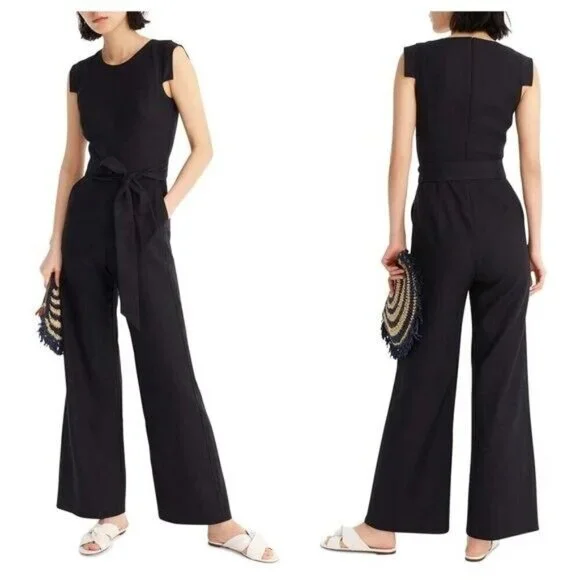 NWT J.Crew Resume Jumpsuit in Black Stretch Linen Belted Wide Leg 1-Piece 12 - Picture 6 of 6